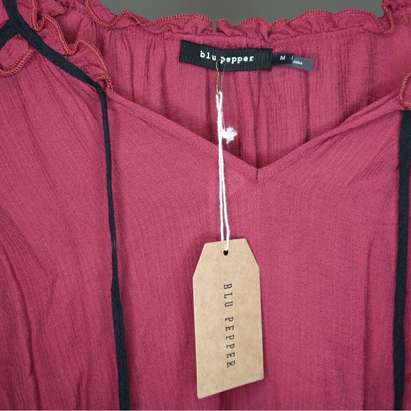 Blu Pepper Maroon Peasant Top - Picture 3 of 4